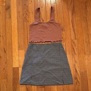 Plaid Skirt Set with Brown Top